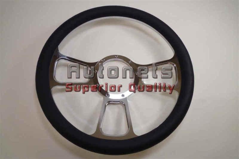 Impala chevy hot rod black leather wrap chrome billet aluminum steering wheel