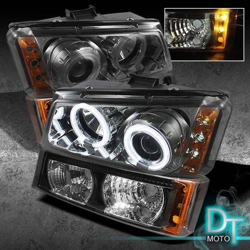 03-06 silverado ccfl halo smoke projector head lights+black bumper signal lamps