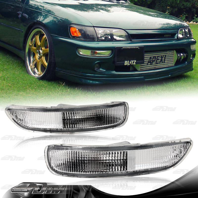 1993-1997 toyota corolla chrome housing crystal lens front bumper light lamps