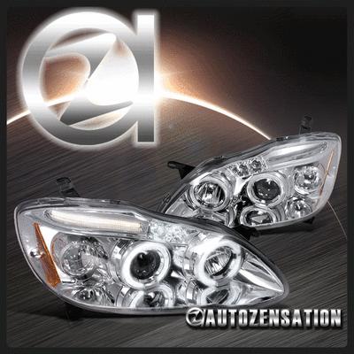 03-08 toyota corolla chrome led drl halo projector headlights