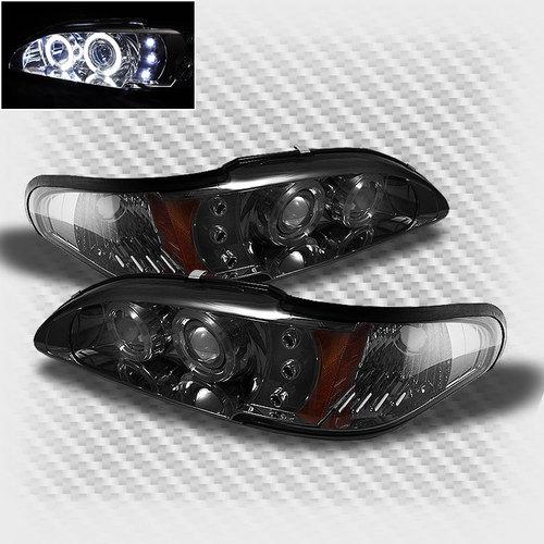 Smoked 94-98 ford mustang twin halo led projector headlights smoke head lights