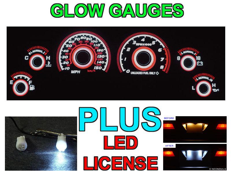 Red glow 1996-1998 ford mustang gt 150mph gauge faces + led license bulbs new