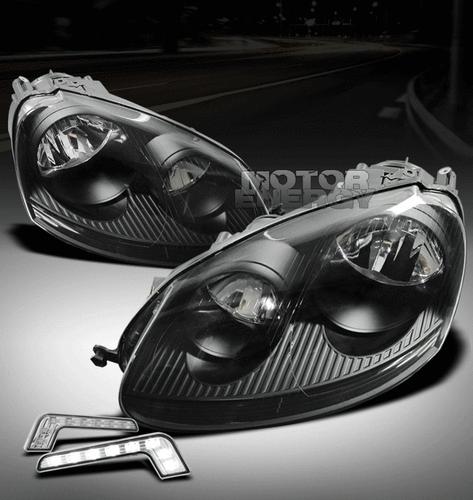 2005-2010 vw jetta/2006-2009 rabbit black crystal headlight w/drl led kit signal