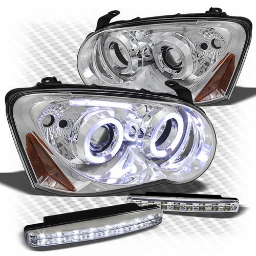 04-05 impreza chrome halo led projector headlights + daytime running lights set