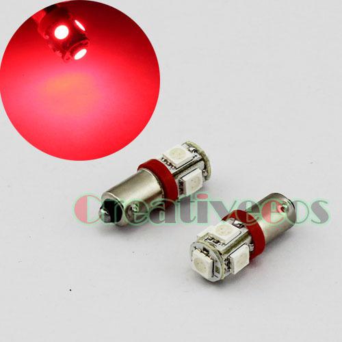 2pcs ba9s t4w 64111 5leds 5050 smd 12v car license plate led light bulb red