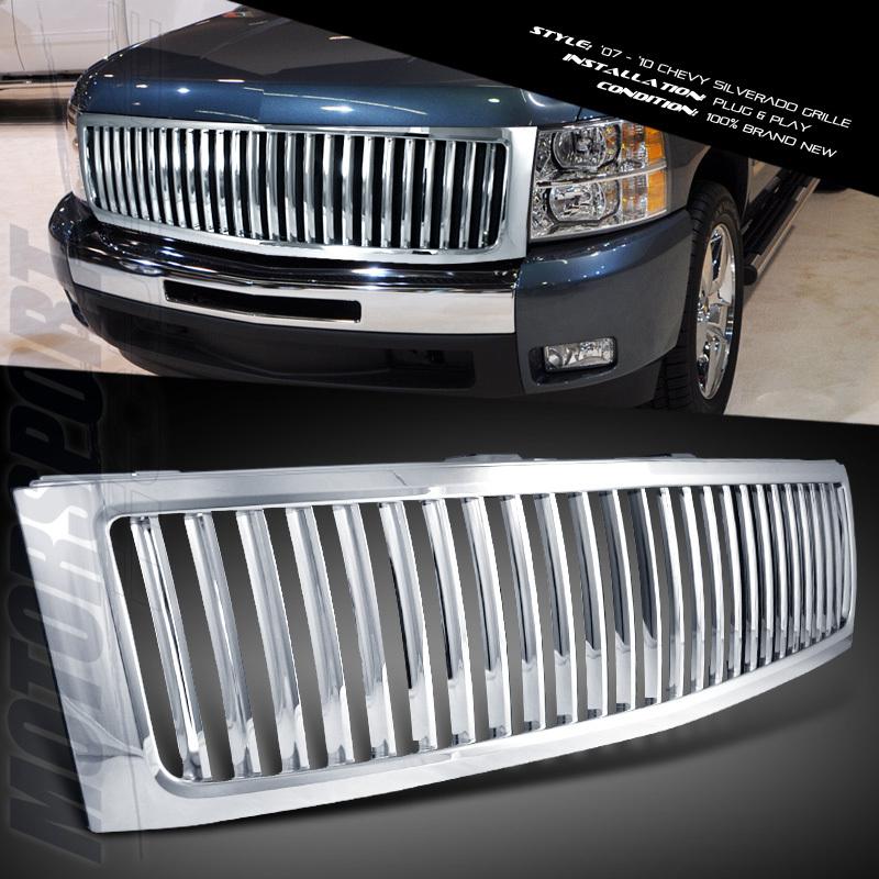 2007-2009 chevy silverado 1500 2500 chrome vertical front grille replacement 1pc