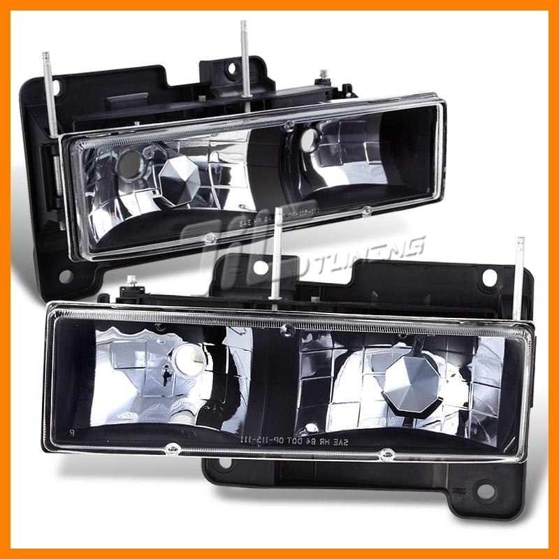 98-02 chevy gmc c/k pickup chrome headlamp bulb cap+black bezel mtg panel