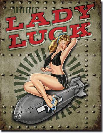 Nostalgic lady luck nose art pin up girl tin sign