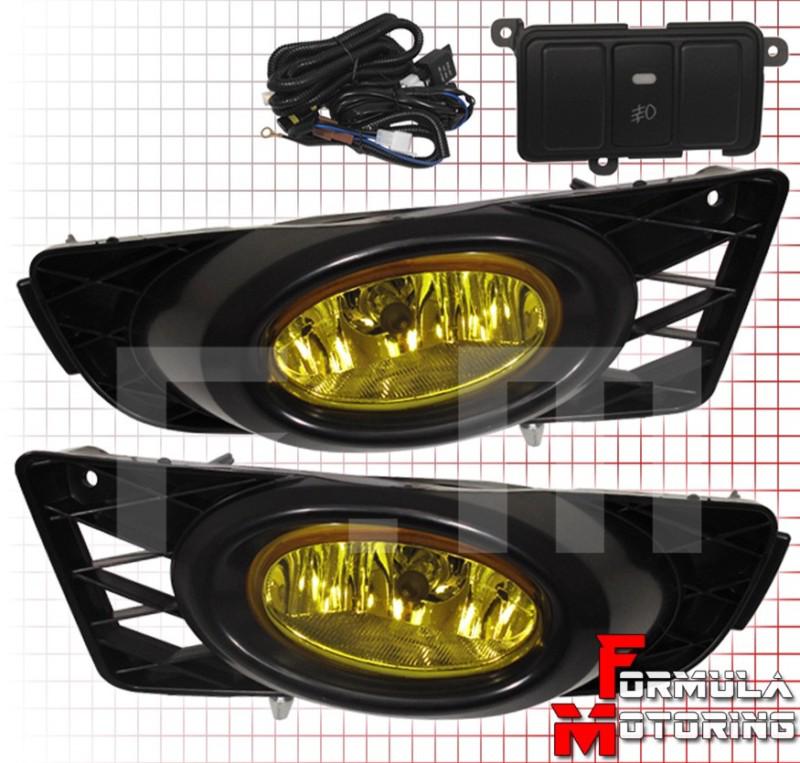 Honda civic 09-11 4d yellow lens front bumper fog lights lamps +wring kit+switch