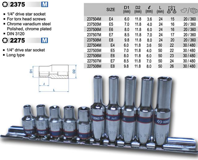 10pcs 1/4"dr 6pt deep star metric socket rail set