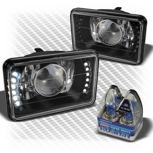 4x6 black projector headlights w/super-bright led built-in + super white bulbs