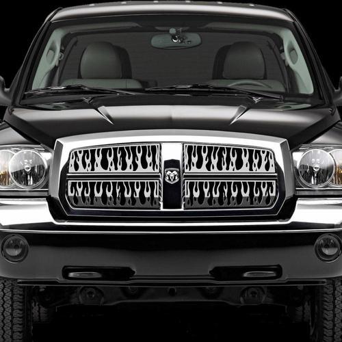 Dodge dakota 05-07 vertical flame polished stainless truck grill add-on