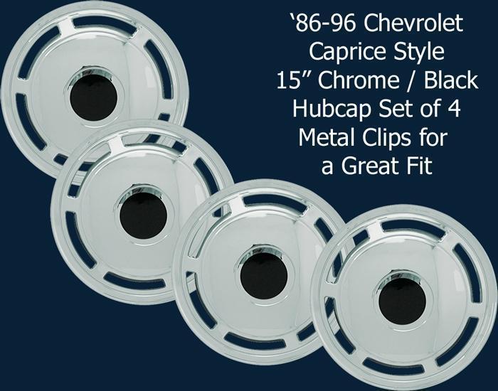 '86-96 chevrolet caprice style 15" 202-15c chrome hubcaps wheel covers new set/4