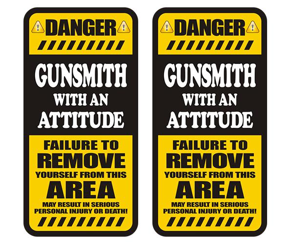 Gunsmith warning yellow decal set 3"x1.5" firearm gun repair vinyl sticker zu1