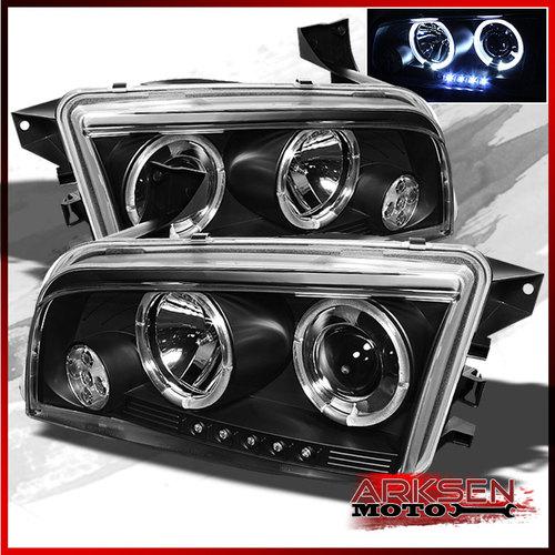 06-10 dodge charger dual halo projector headlights front lamps w/daytime led set