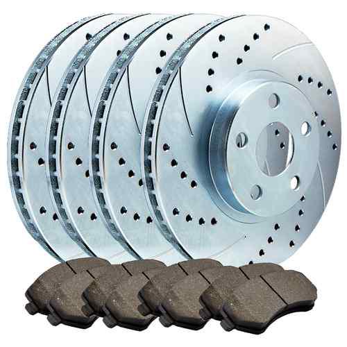 Fits accord hybrid v6 f/r double drilled & slotted brake rotors & metallic pads