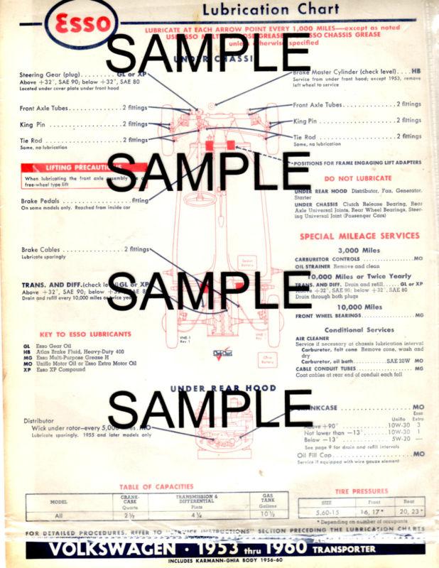 1953 1954 1955 1956 1957 - 1959 volkswagen beetle & tranporter lube charts d cc2