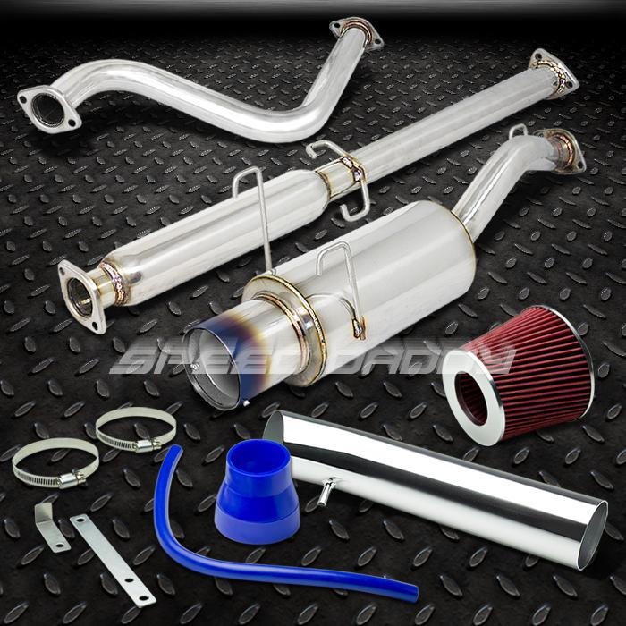 4"burnt tip muffler catback exhaust+short ram air intake kit 93-97 del sol eg eh