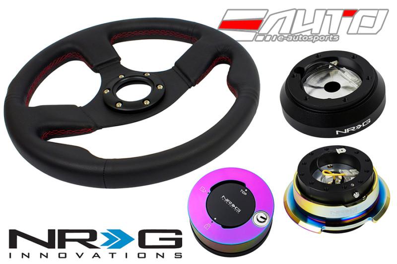 Nrg 320mm race leather steering wheel red st + 160h hub 2.8 bkmc release lock mc