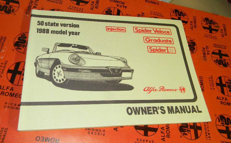 Alfa romeo spider 1988 owners manual - new