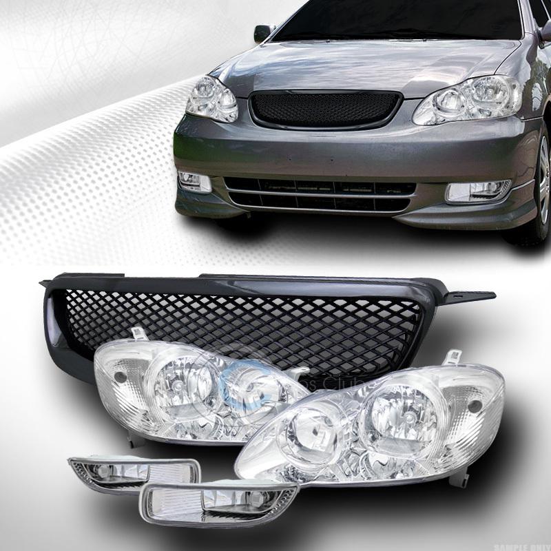 Chrome head lights signal+front grill grille blk+bumper fog lamps 03-04 corolla