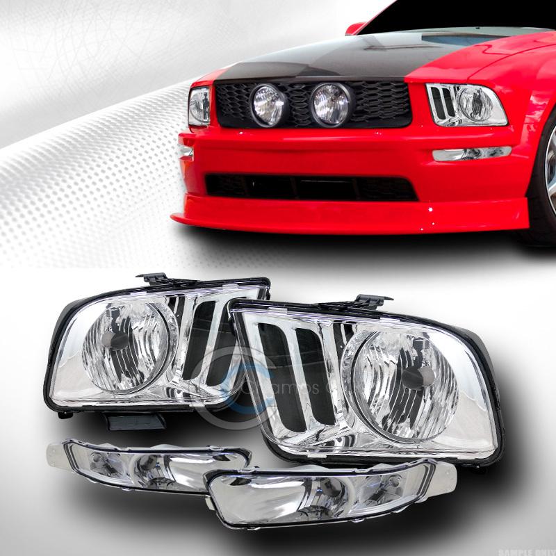 Chrome crystal head light+front signal parking bumper lamp aw 05-09 ford mustang