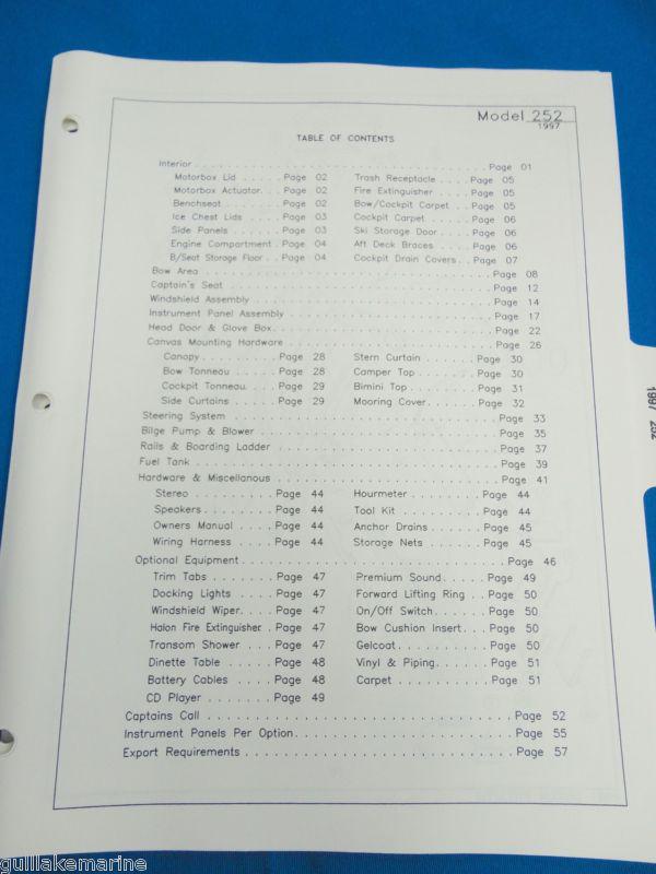 Vintage coablt 252  boat parts book diagrams & part numbers for 1997