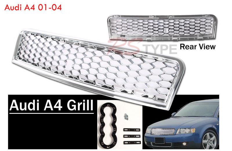 2002 2003 2004 2005 audi a4 rs style front hood mesh grill  chrome finished