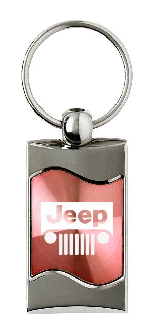 Jeep grill pink rectangular wave metal key chain ring tag key fob logo lanyard