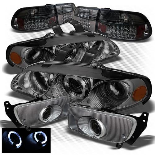 92-95 civic 3dr smoked pro headlights + led perform tail lights + fog lights set