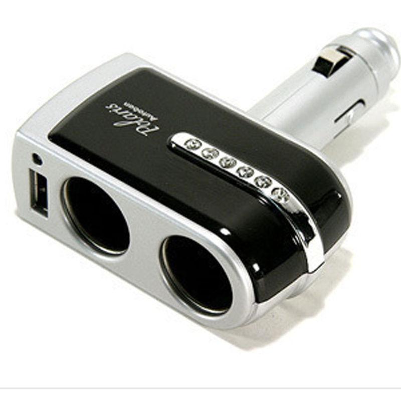 Car cigarette diamond lighter socket splitter power adapter 2-way with usb port