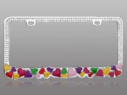 Colorful hearts with white crystals license plate frame lpf2mc017wit