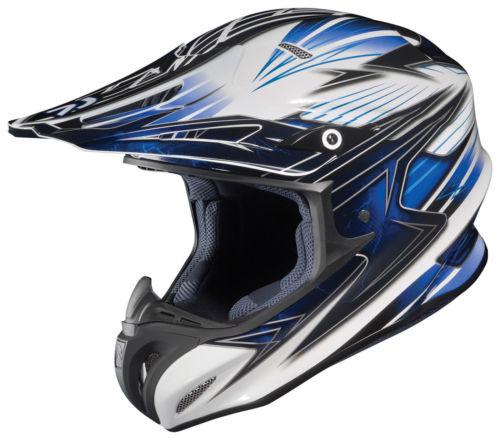 New hjc rpha-x motocross factor adult helmet, white/black/blue, med/md