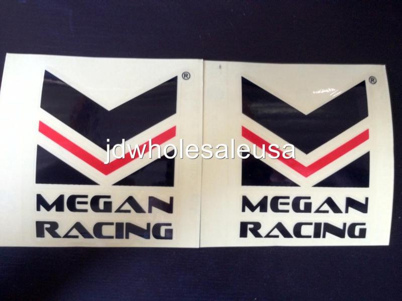 2 x megan racing decals stickers vinyl car truck sedan coupe window black & red