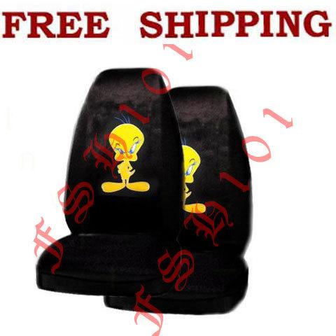 New 2pc set looney tunes cartoon tweety bird front black seat covers