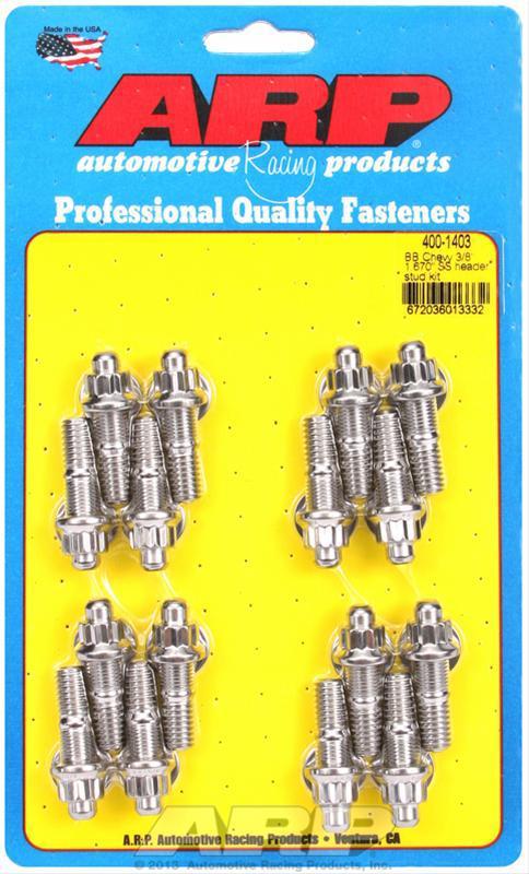Arp header studs 12-point nuts stainless polished 3/8"-16 1.670" u.h.l. setof16