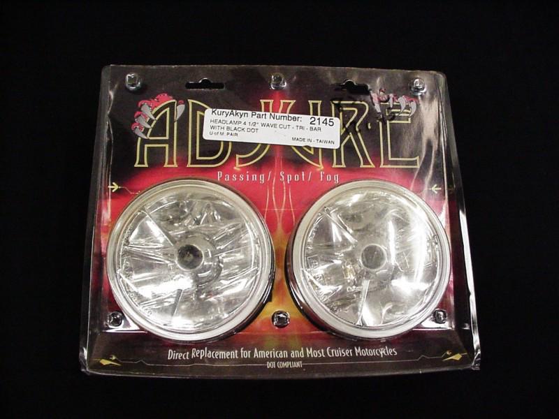 Adjure kuryakyn 4 1/2" motorcycle headlights wave cut tri bar fog black dot 2145