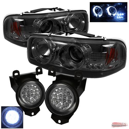 Smoked 00-06 gmc yukon halo projector headlights+full led fog lamps+switch pair
