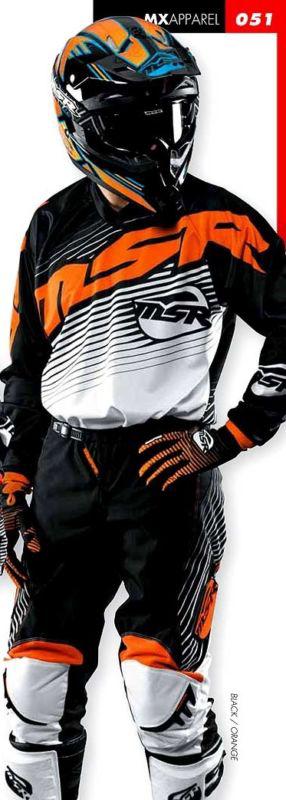 Msr axxis gear set blk/org jersey, pant, glove new motorcross