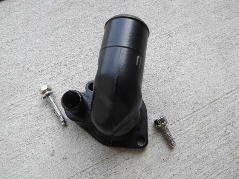 85-93 v8 mustang satin black powdercoated thermostat housing w/chrome bolts