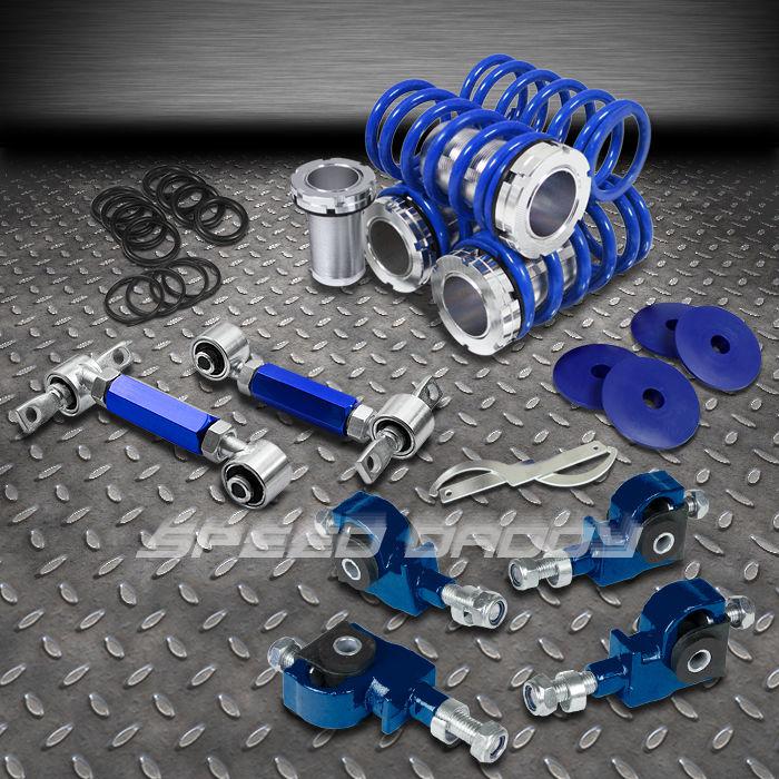 0"-3" coilover springs+6pc front+rear camber arm/kit 88-95 honda civic/crx blue