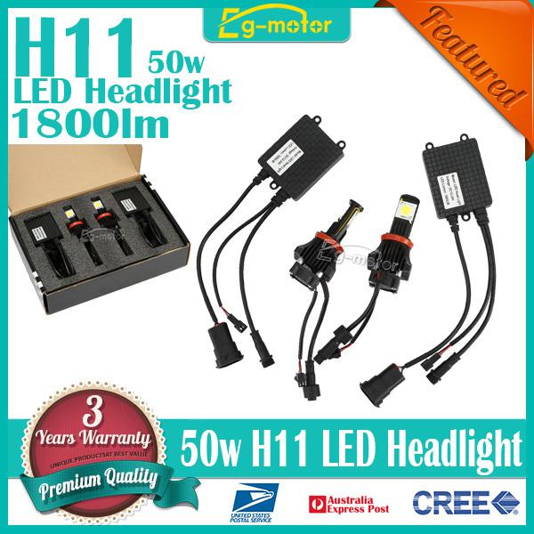 2x h11 50w cree 1800lm led 360 degree beam car headlight light bulbs with driver