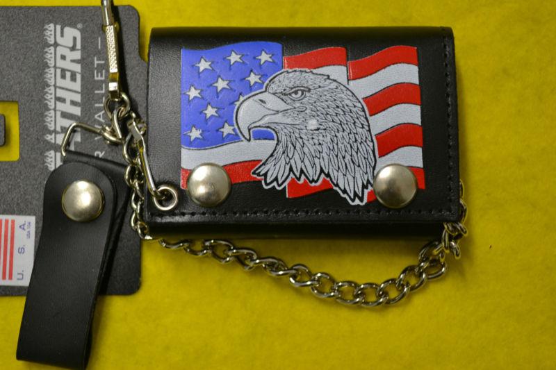  bikers leather trifold eagle/flag wallet