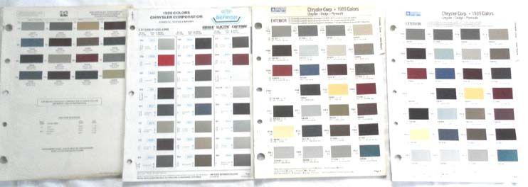 1989 dodge chrysler plymouth jeep ppg  dupont   color paint chip charts  mopar 