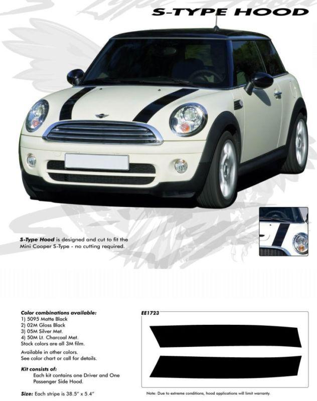 New mini cooper s type hood 3m vinyl graphics decals stripes emblems trim kit