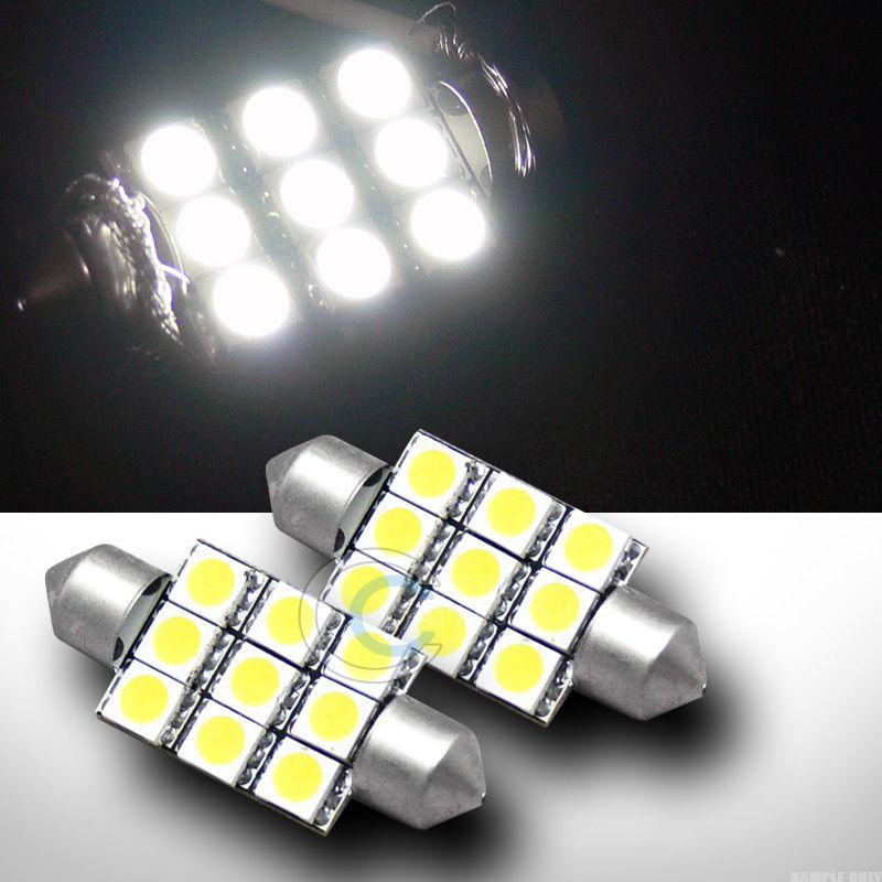 2pc white 44mm festoon 9x 5050 smd led light bulb interior/door 560 561 562 pair