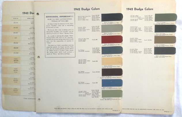 1942 dodge dupont color paint chip chart all models original mopar 