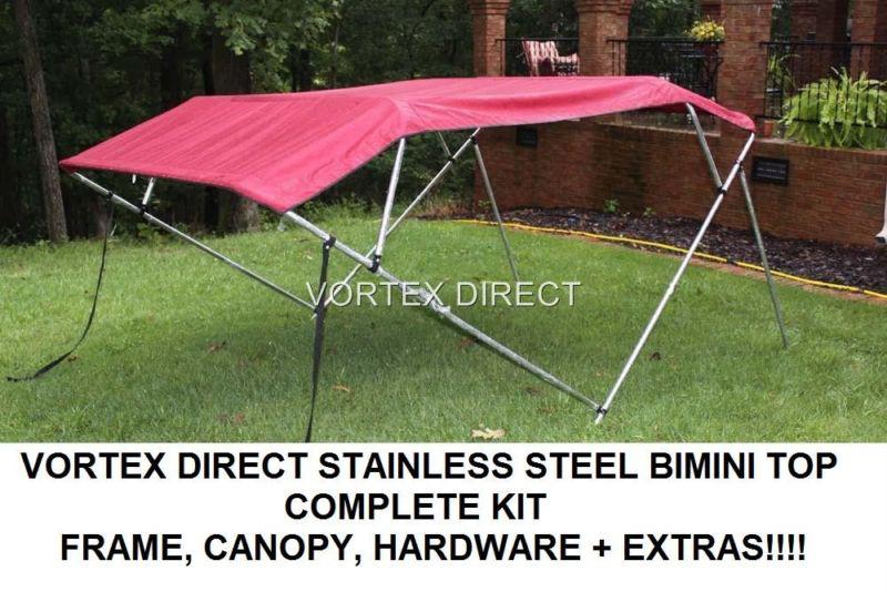 New burgundy vortex stainless steel frame bimini top 12 ft long, 91-96" wide