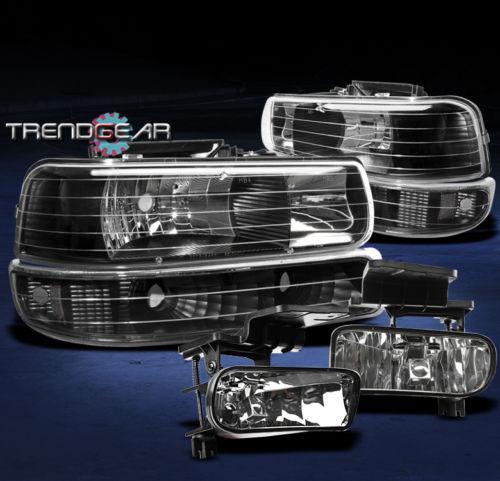 99-02 silverado/00-06 tahoe/suburban black crystal head lights+bumper+fog signal