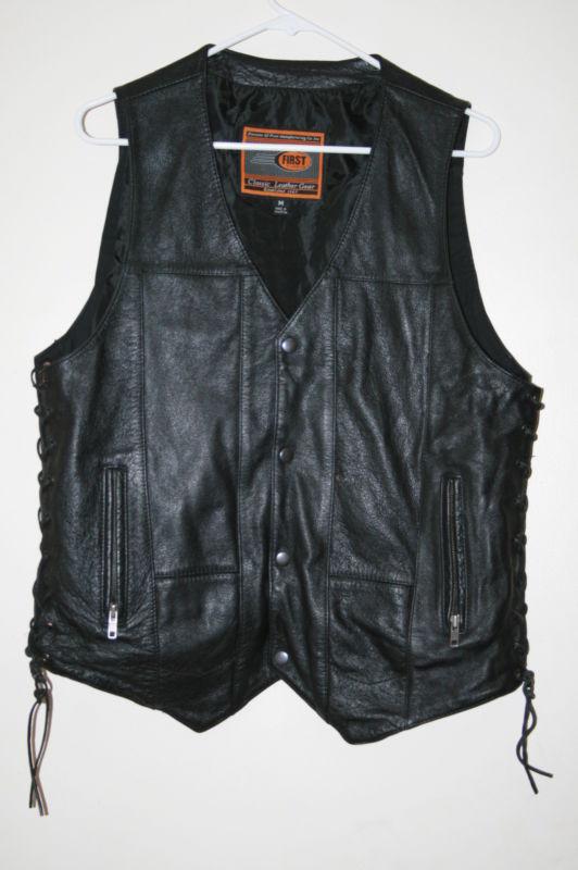 Men's first classics (m medium) motorcycle - riding vest! black leather! look!